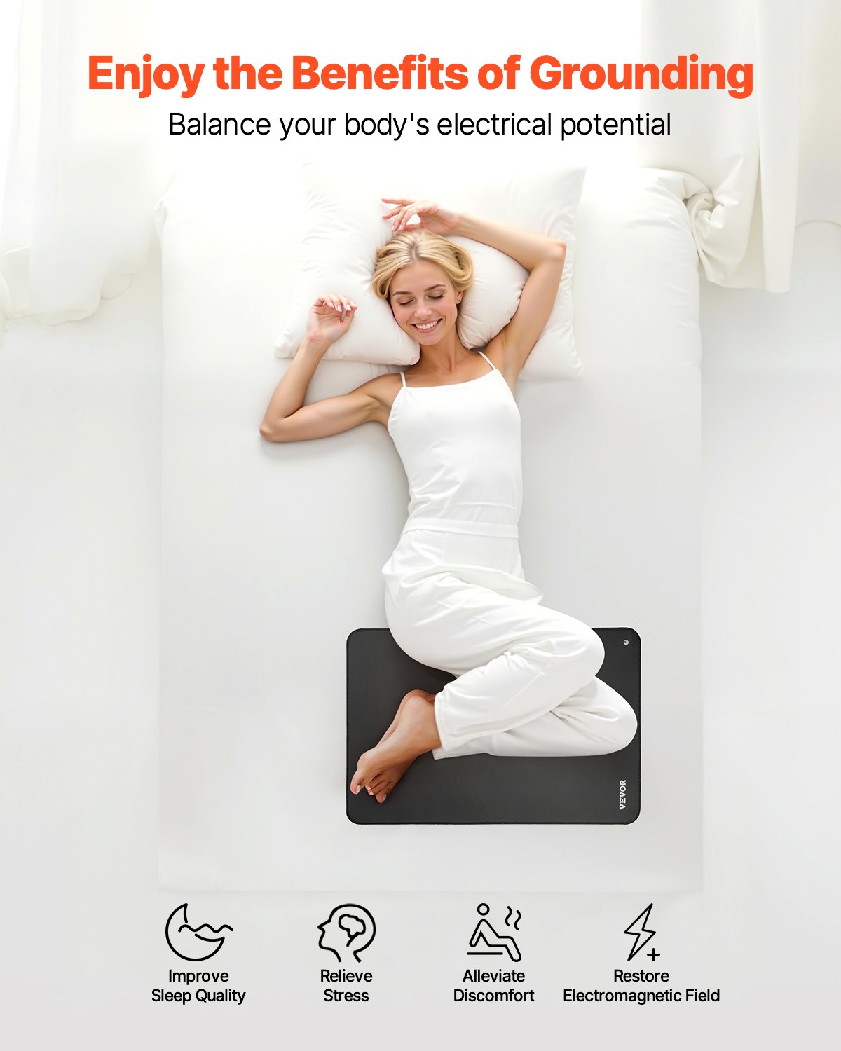GroundWell Earthing Mat flat lay showing full mat surface and grounding cord